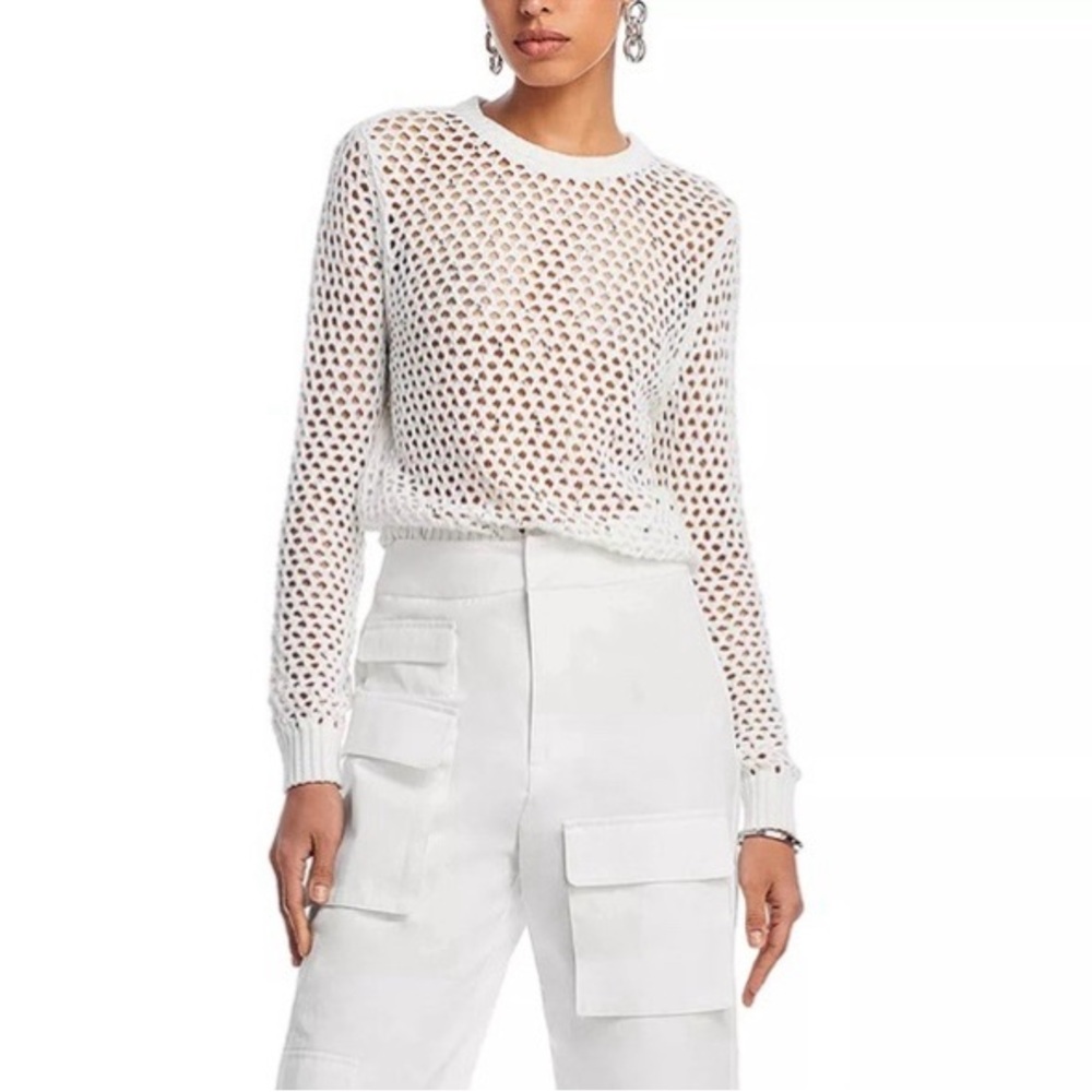 AQUA Embellished Crochet Sweater in White, Size S New w/Tag